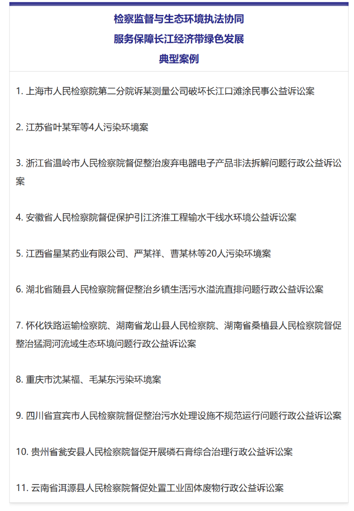 服务保障长江经济带绿色发展 最高检、生态环境部发布典型案例